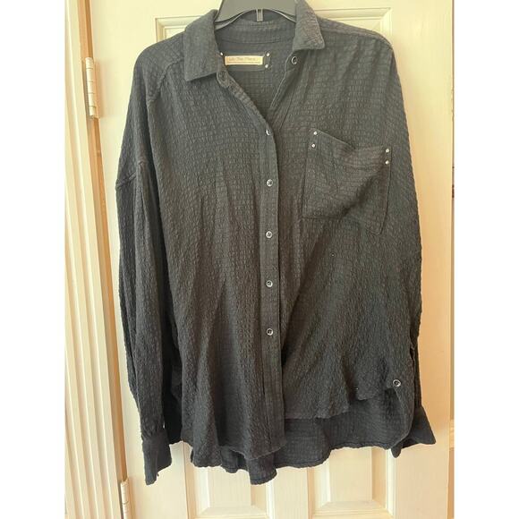 We the Free Oversized Boxy Gauzy Loose Button Up Women XS Neutral Boho Beachy - Picture 1 of 9